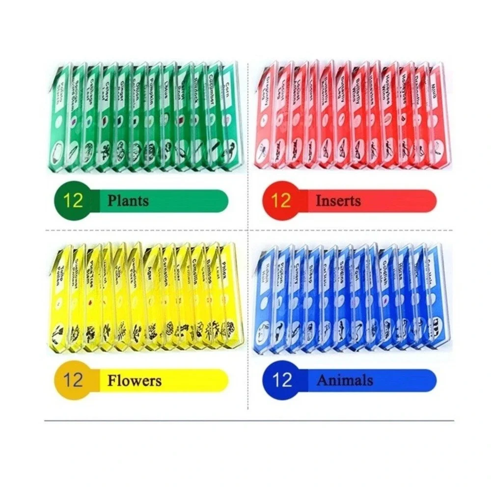 48pcs Prepared Microscope Slides for Kids Animals Insects Plants Biology Science